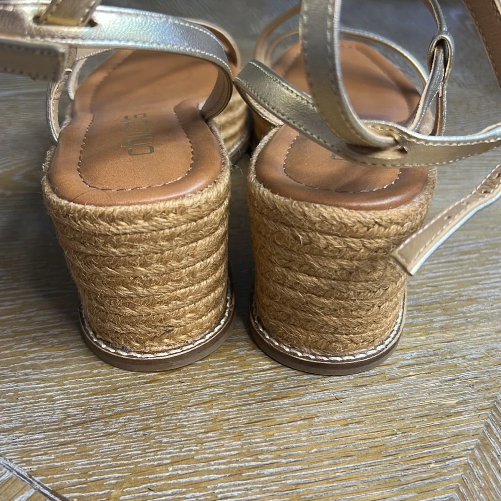 CHICO’S Gold Strap Espadrille Wedge 8
